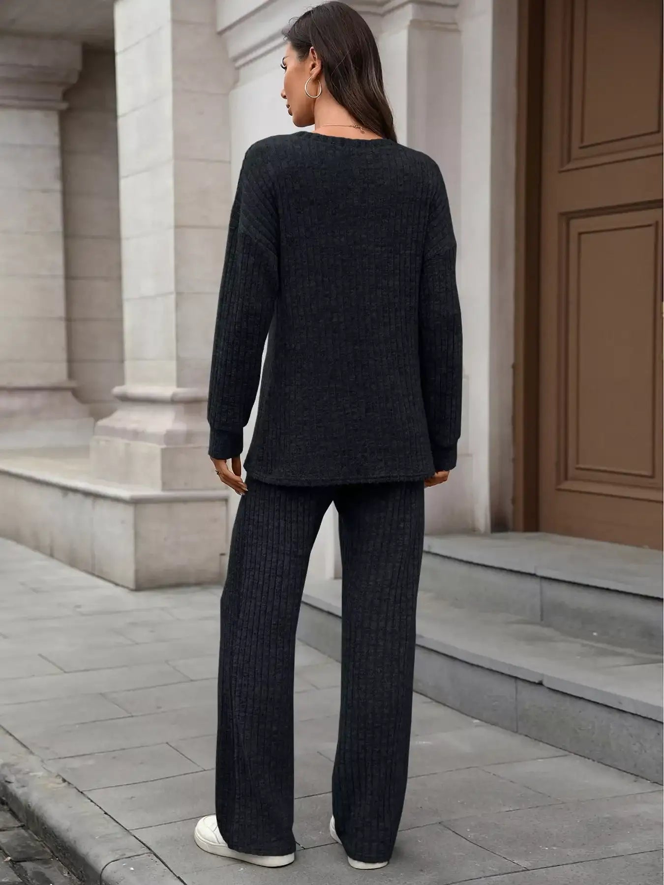 Ribbed Round Neck Top and Pants Set - Bela Fils BoutiqueBela Fils Boutique